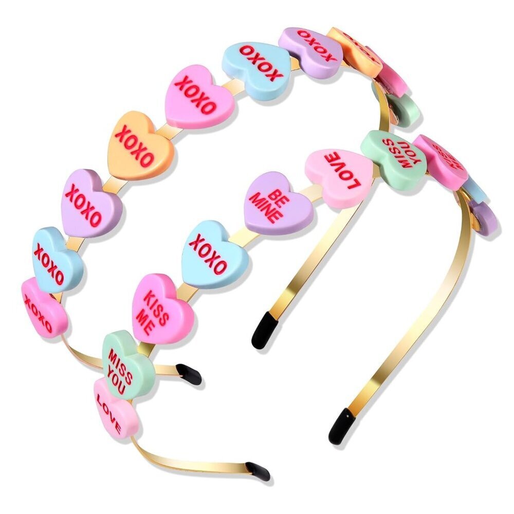 Valentine Heart Headbands Glitter Crystal Hair Accessories Women Gift Pair